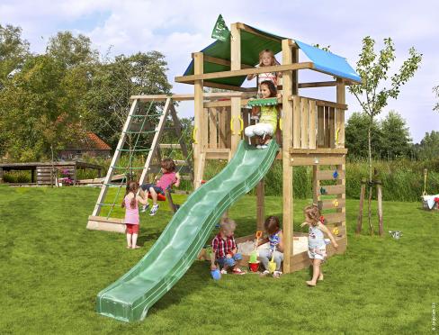 Jungle Fort | Wooden climbing frame with swing & climbing net