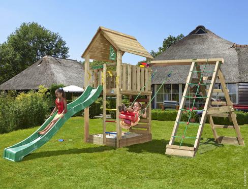 Jungle Cabin | Wooden climbing frame with swing & climbing net