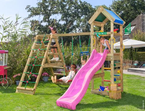 Jungle Patio | Wooden climbing frame with swings & climbing net