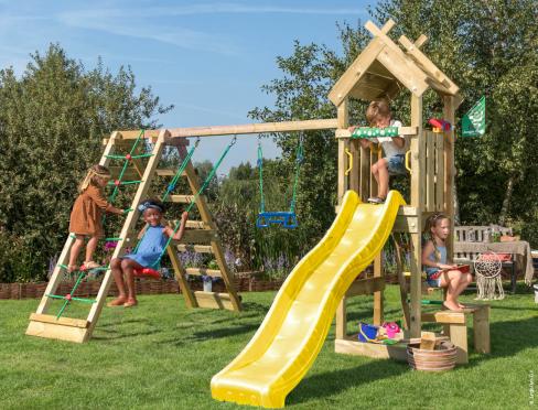 Jungle Totem | Wooden climbing frame with swings & climbing net