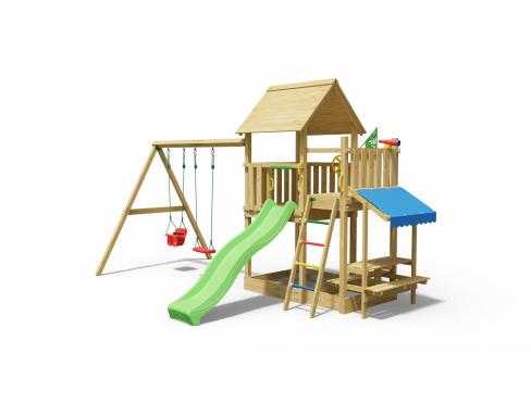 Jungle Lagoon | Wooden climbing frame with double swing
