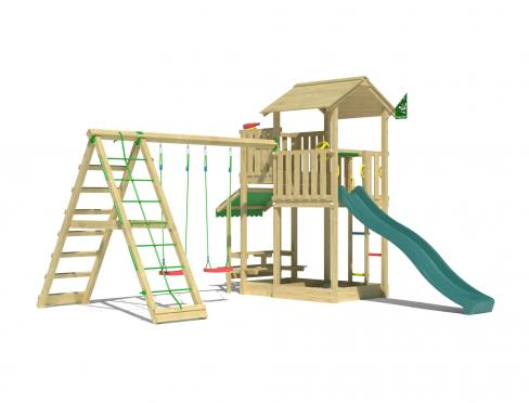 Jungle Veranda | Wooden climbing frame with swings & climbing net