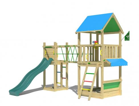 Jungle Coupe | Wooden climbing frame with slide & market stall