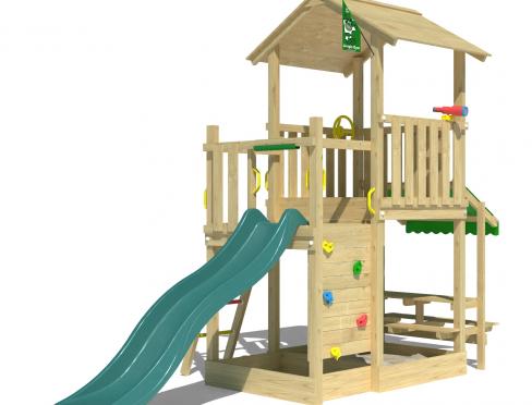 Jungle Keep | Wooden climbing frame with slide & picnic table