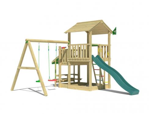 Jungle Skyline | Wooden climbing frame with double swing