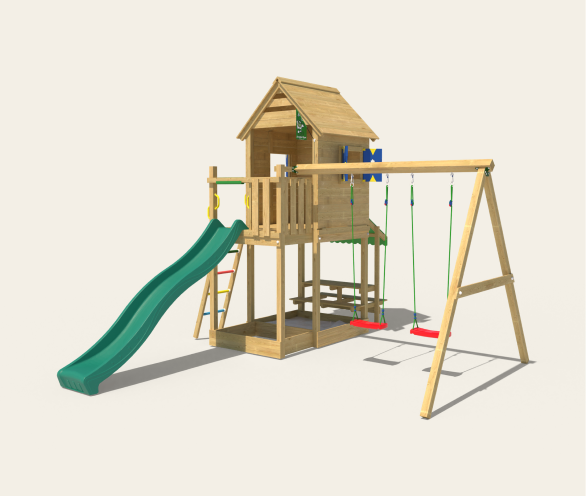 Playhouses with slide and swing